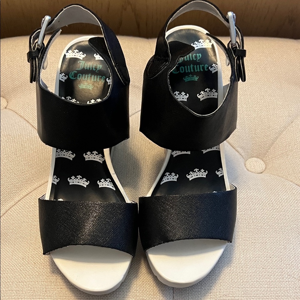 Juicy Couture Black and White Trish Wedge Sandals